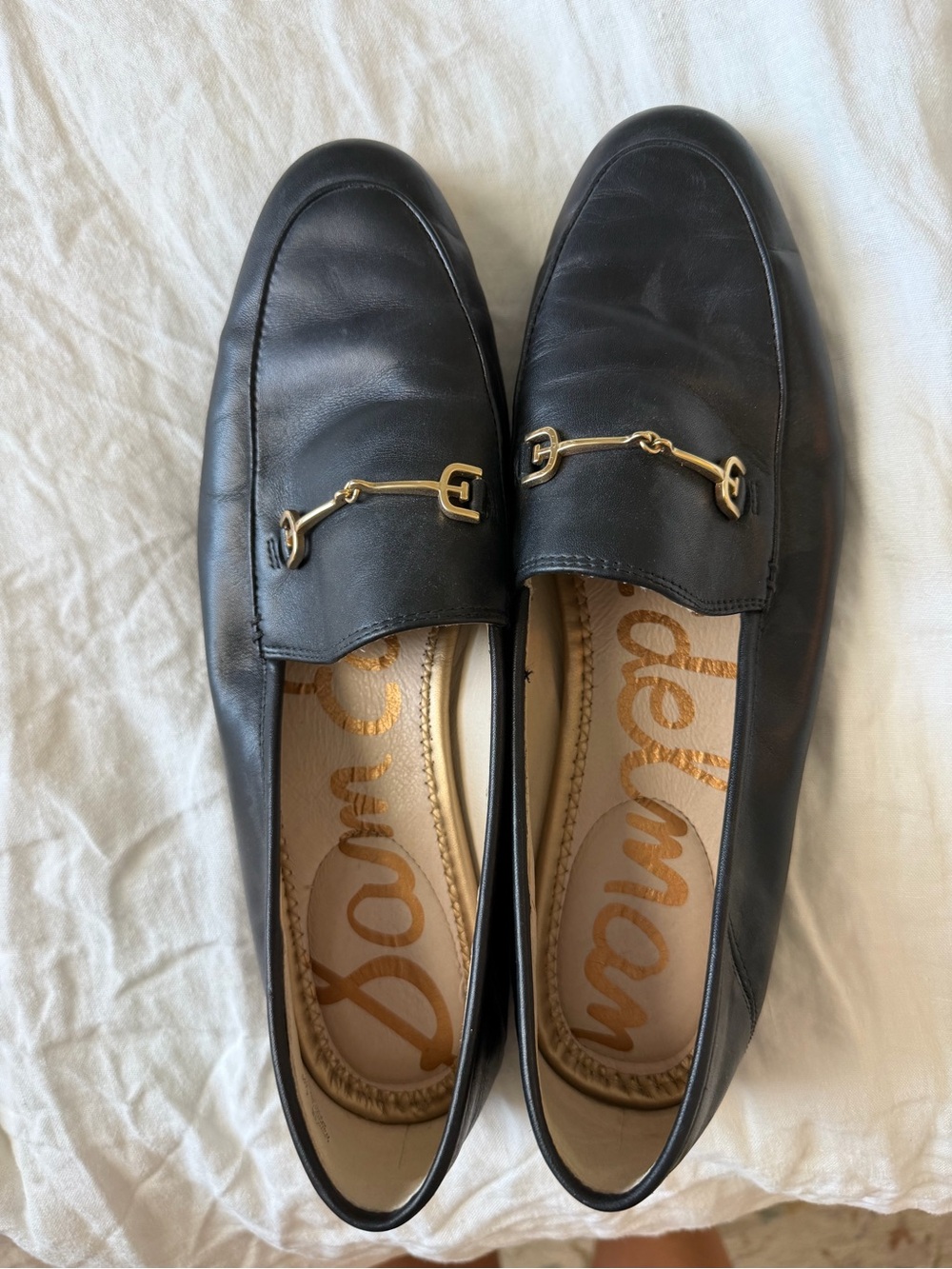 Sam Edelman Black Leather Loafers with Gold Bit